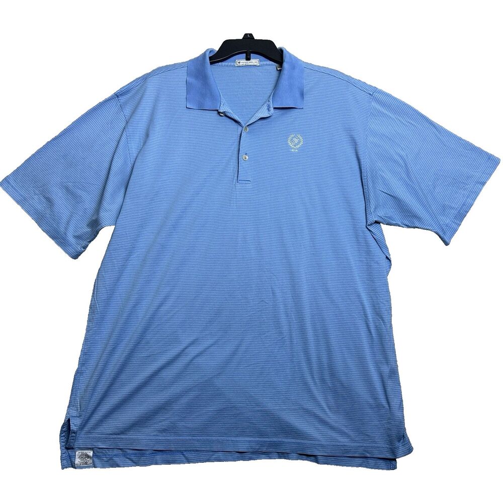 Peter Millar Mens XL Polo Shirt Blue White Stripe Cotton‎ Golf Resortwear Preppy